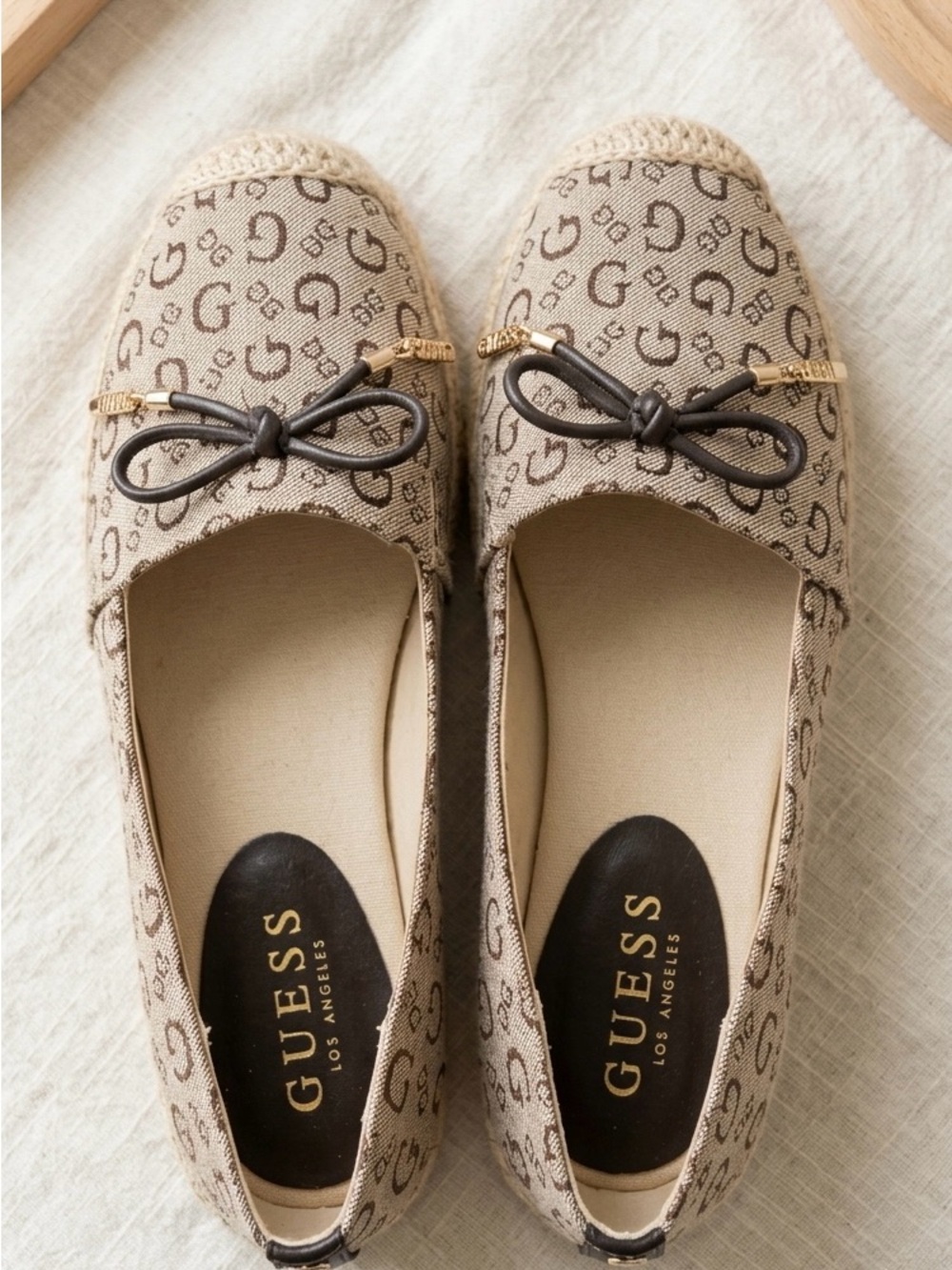 GUESS Beige Logo-Print Women's Loafers